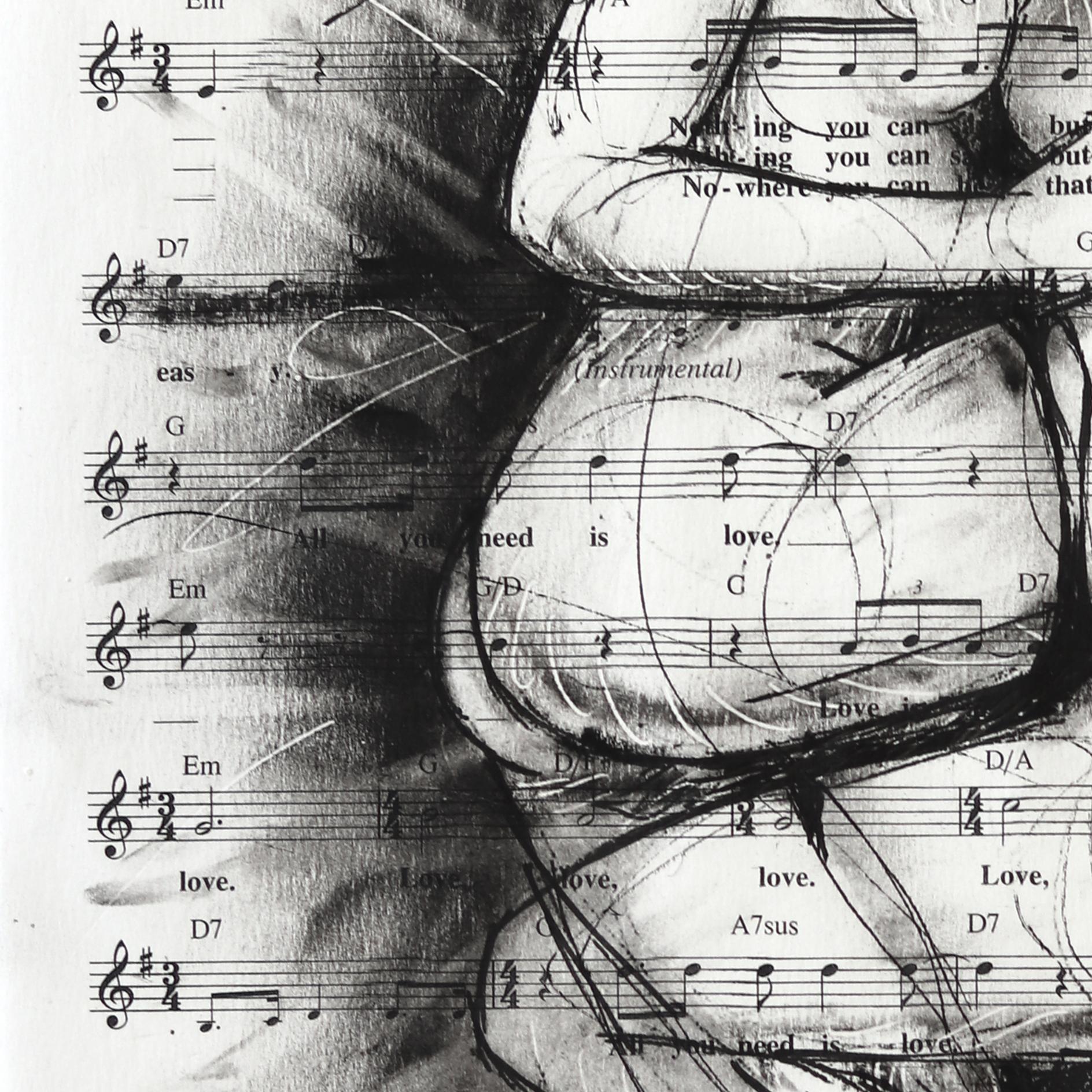 Falling To Pieces - Abstract Figurative Black & White Mixed Media Romantic Art For Sale 3
