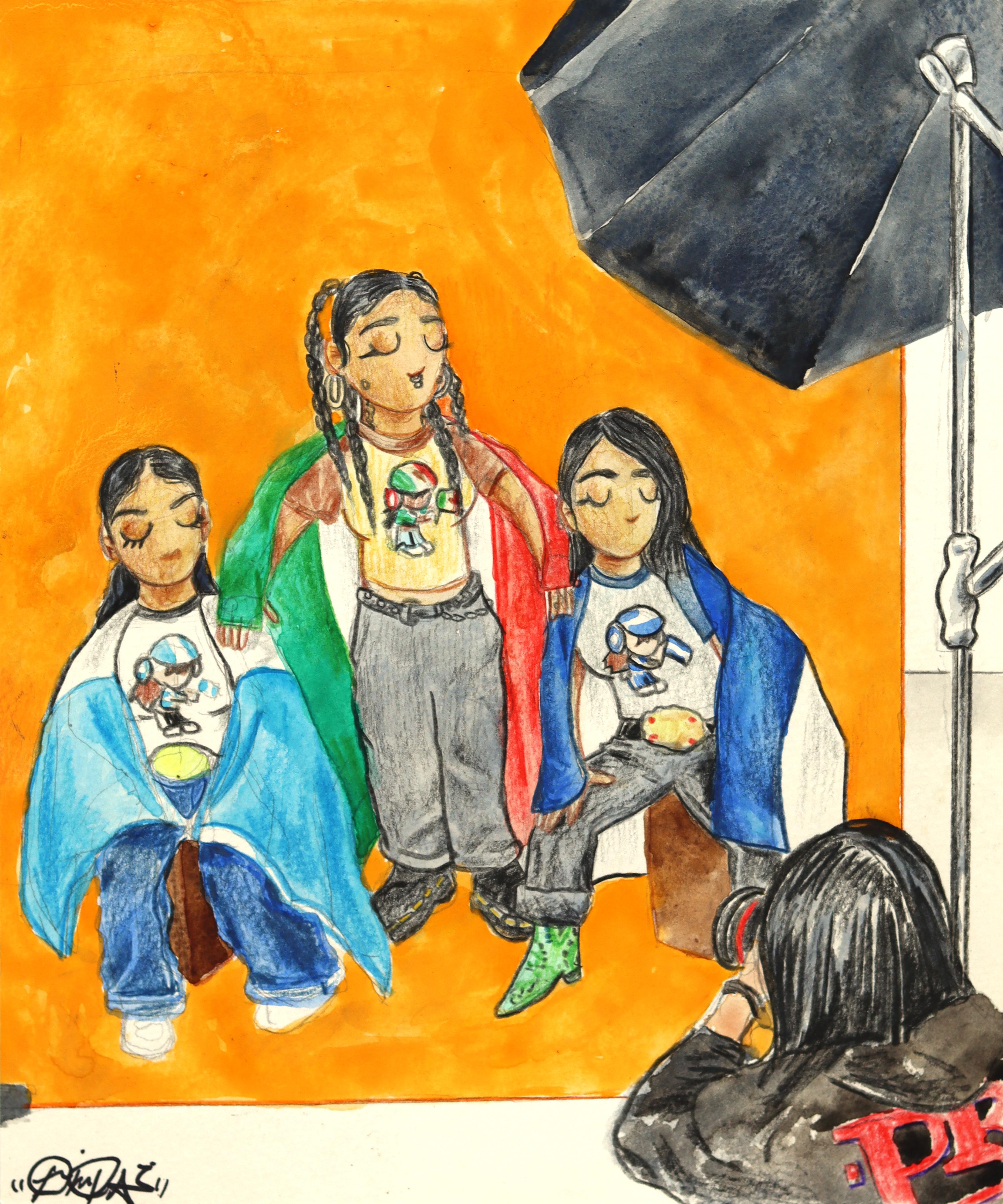 Piel Canela Pt. 2 - Buntes zeitgenössisches illustratives figuratives Papierkunstwerk – Mixed Media Art von Danny Brown