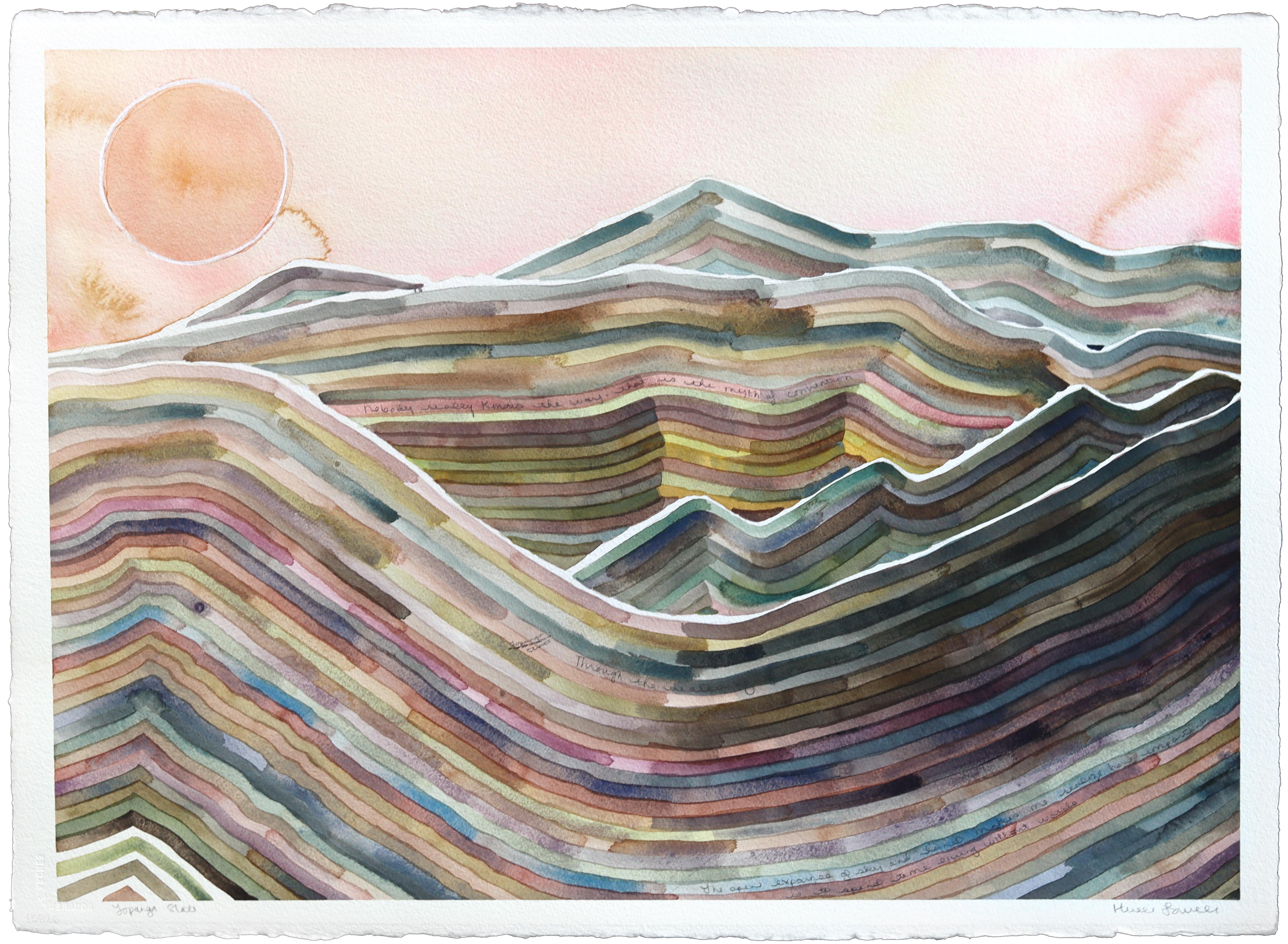 Stato di Topanga - Pittura astratta su carta di Nature, paesaggio dai colori tenui