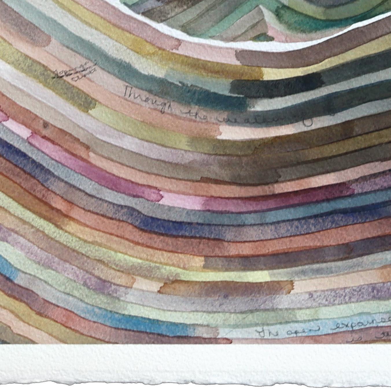 État de Topanga - Paysage abstrait aux couleurs sourdes Peinture de nature sur papier - Art de Heidi Lowell