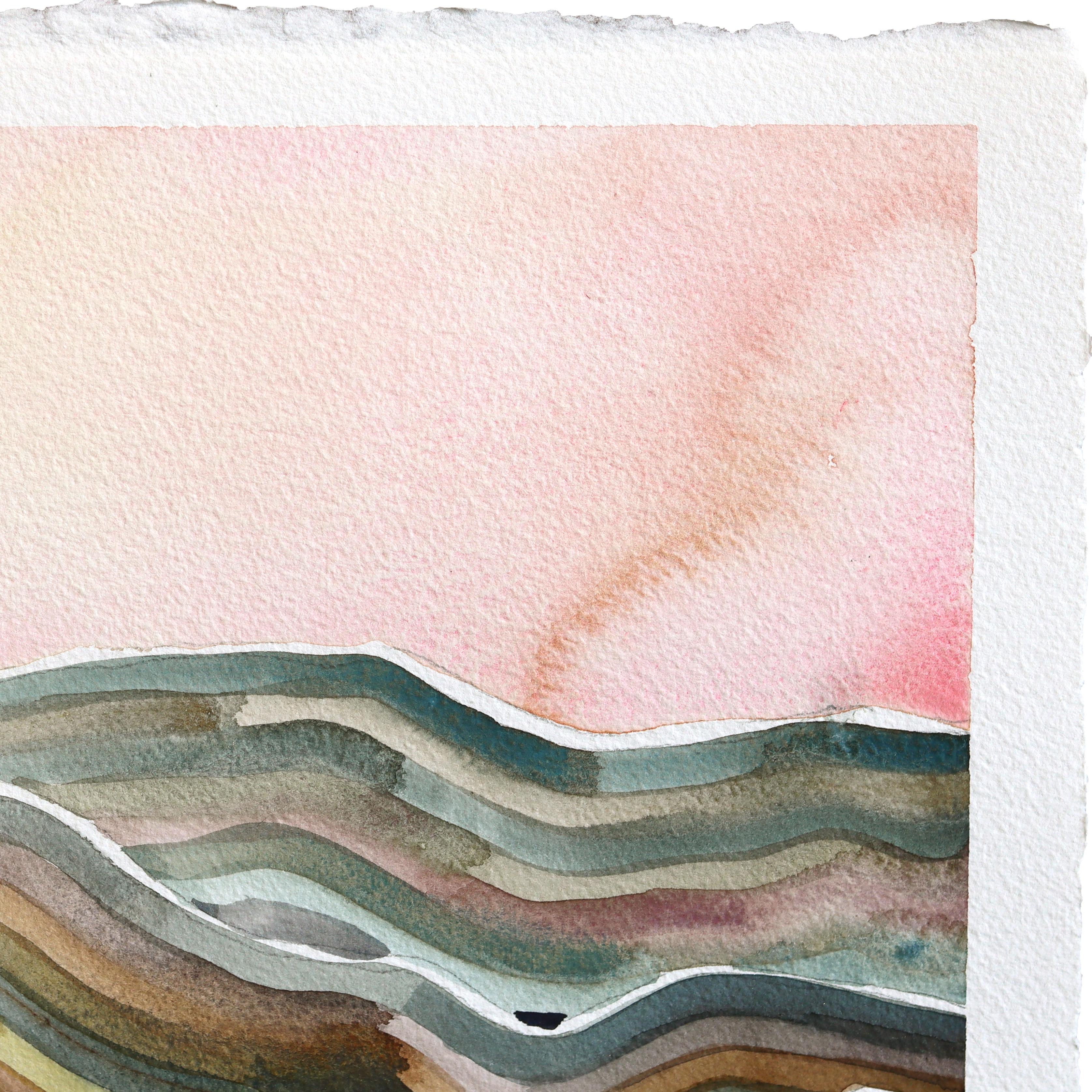 État de Topanga - Paysage abstrait aux couleurs sourdes Peinture de nature sur papier - Gris Landscape Art par Heidi Lowell