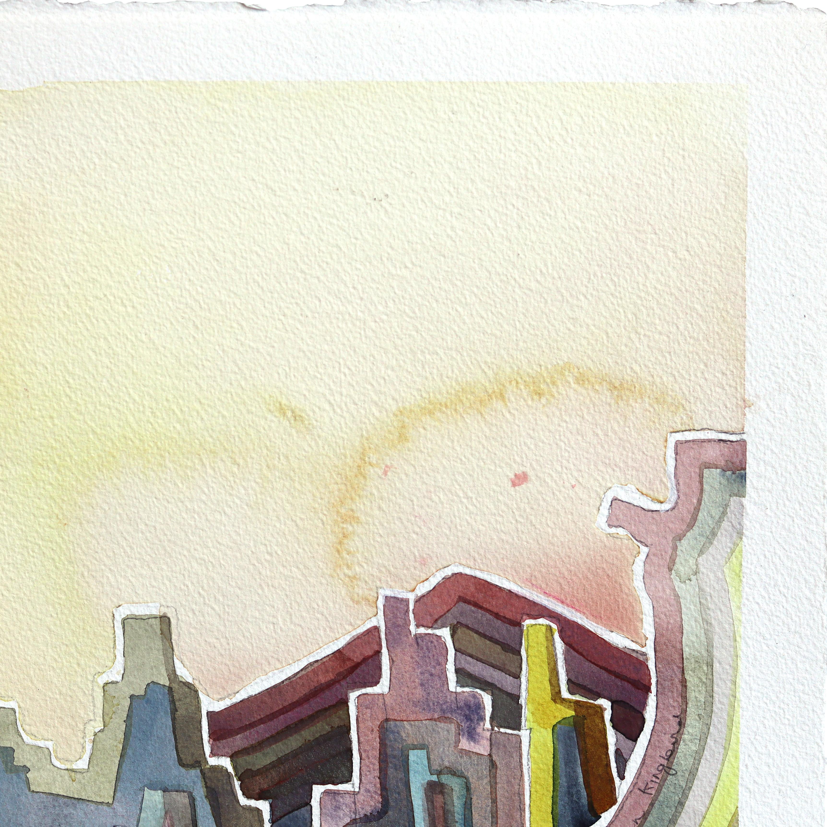 Mono Lake - Pittura astratta originale su carta di Nature, paesaggio dai colori tenui - Abstract Drawing Grigio di Heidi Lowell