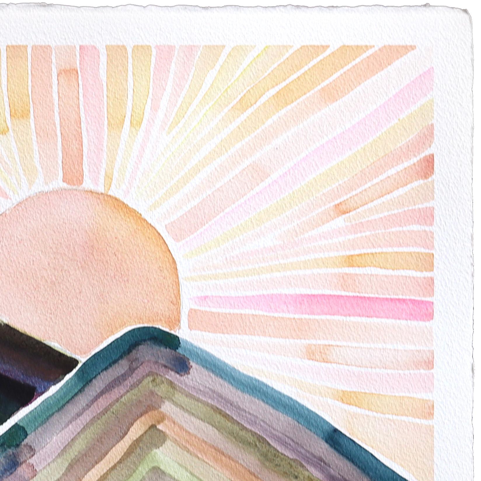 Les feuilles d'automne - Peinture originale de paysage abstrait aux couleurs sourdes - Beige Landscape Art par Heidi Lowell