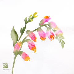 Bocas de dragón rosas y naranjas - Pintura abstracta colorida botánica en acuarela