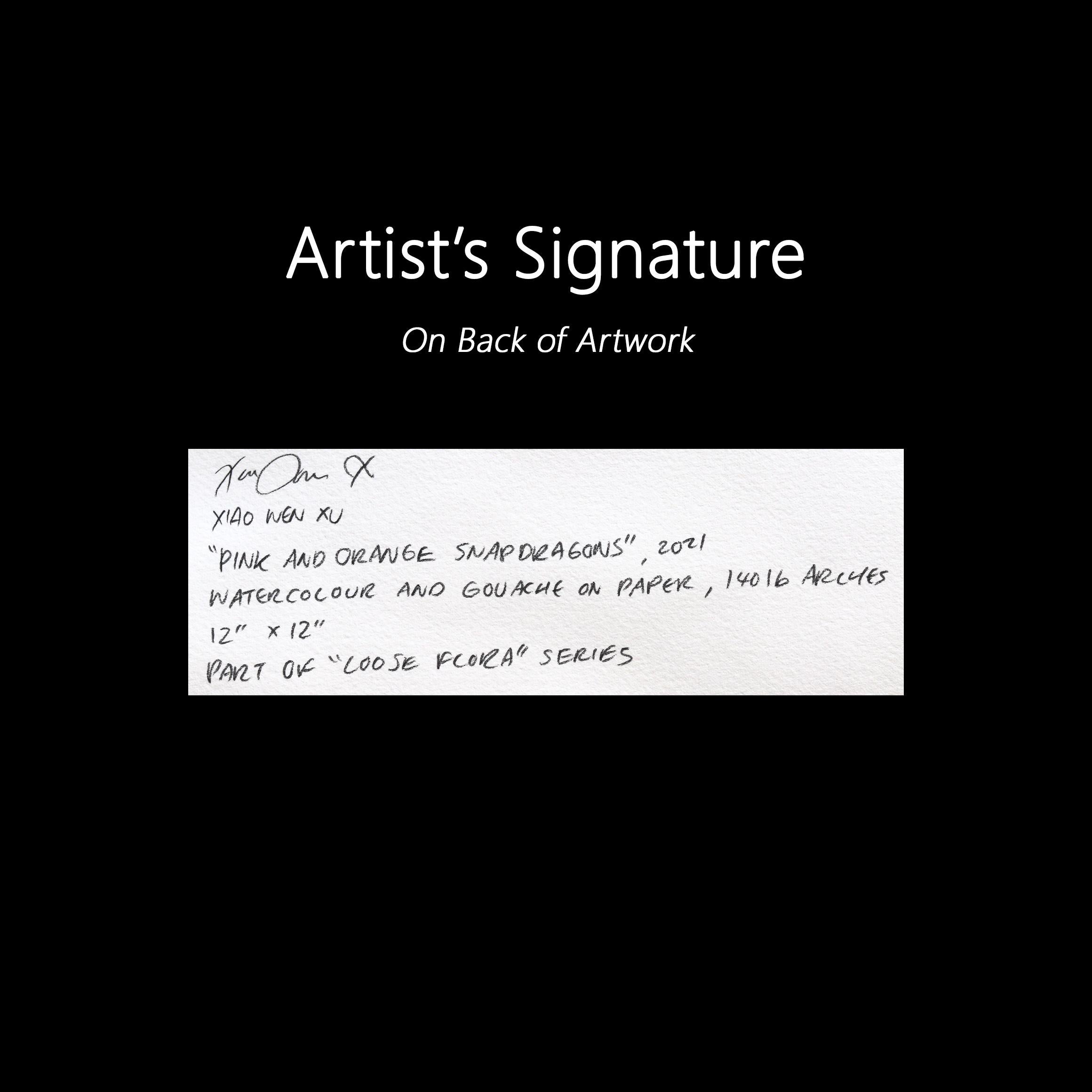 Snapdragons rosa e arancione - Acquerello botanico astratto colorato in vendita 1