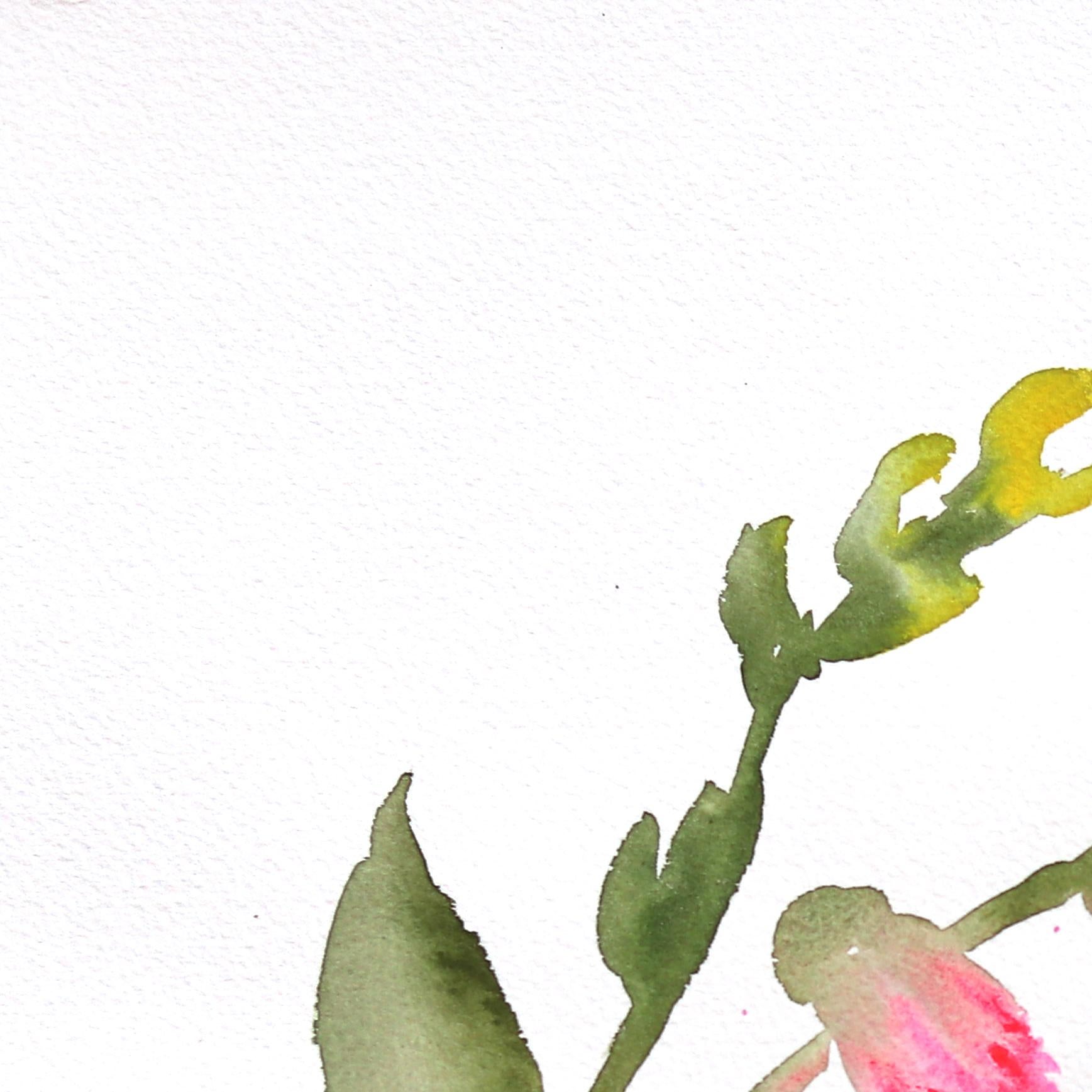 Snapdragons rosa e arancione - Acquerello botanico astratto colorato - Art di Xiao Wen Xu