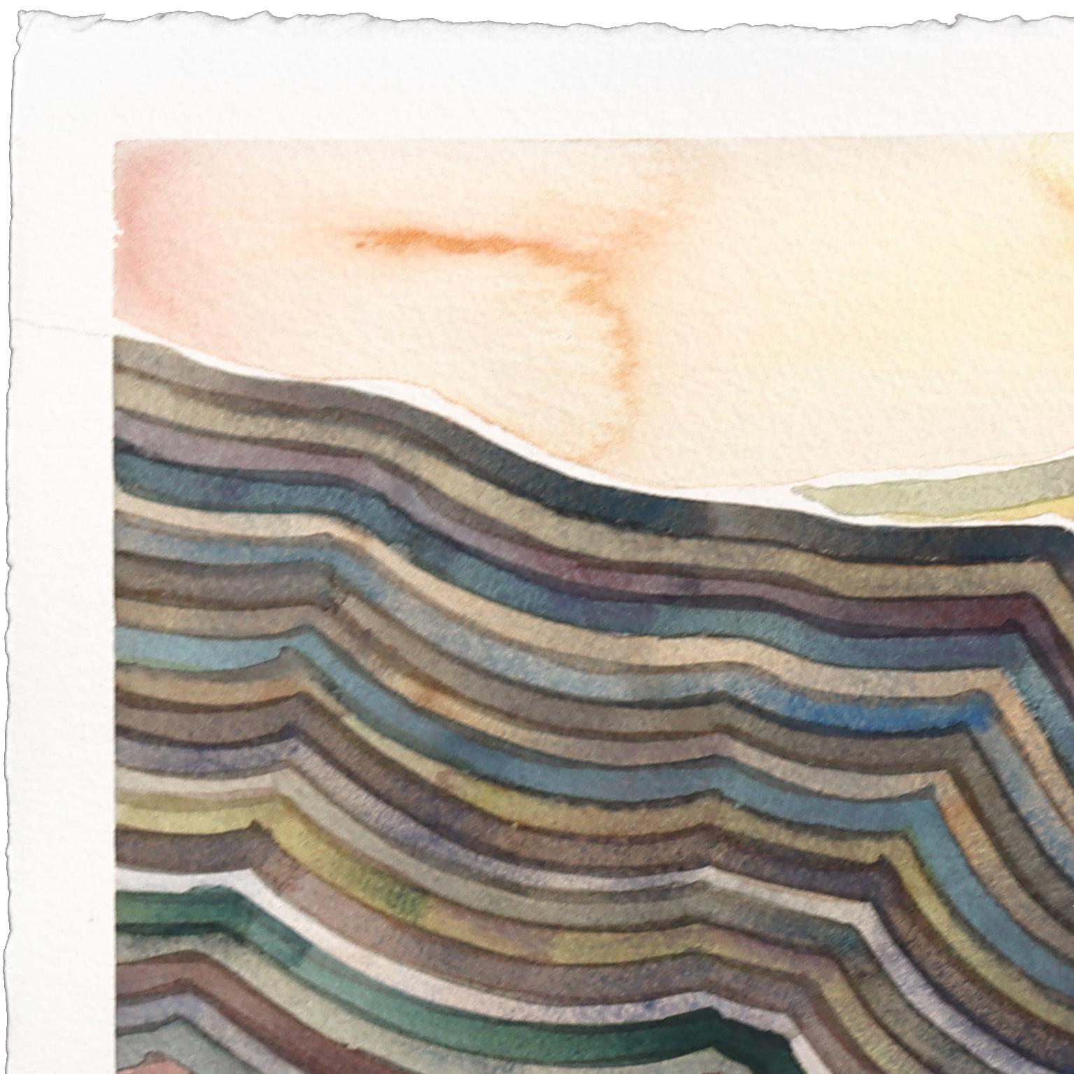 Malibu Creek - Pintura original abstracta de colores apagados sobre un paisaje de montaña - Art de Heidi Lowell