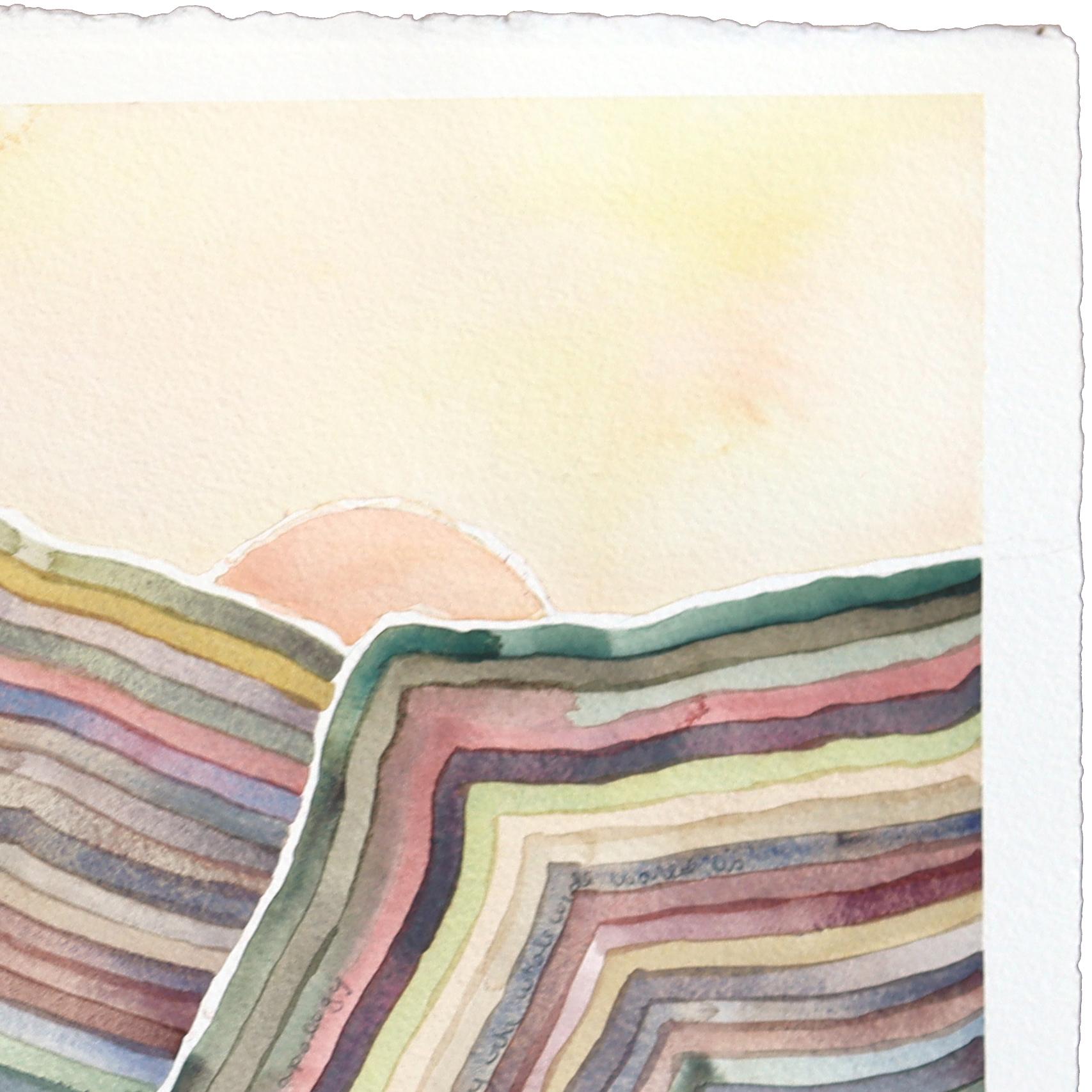 Malibu Creek - Pintura original abstracta de colores apagados sobre un paisaje de montaña - Art Abstracto de Heidi Lowell