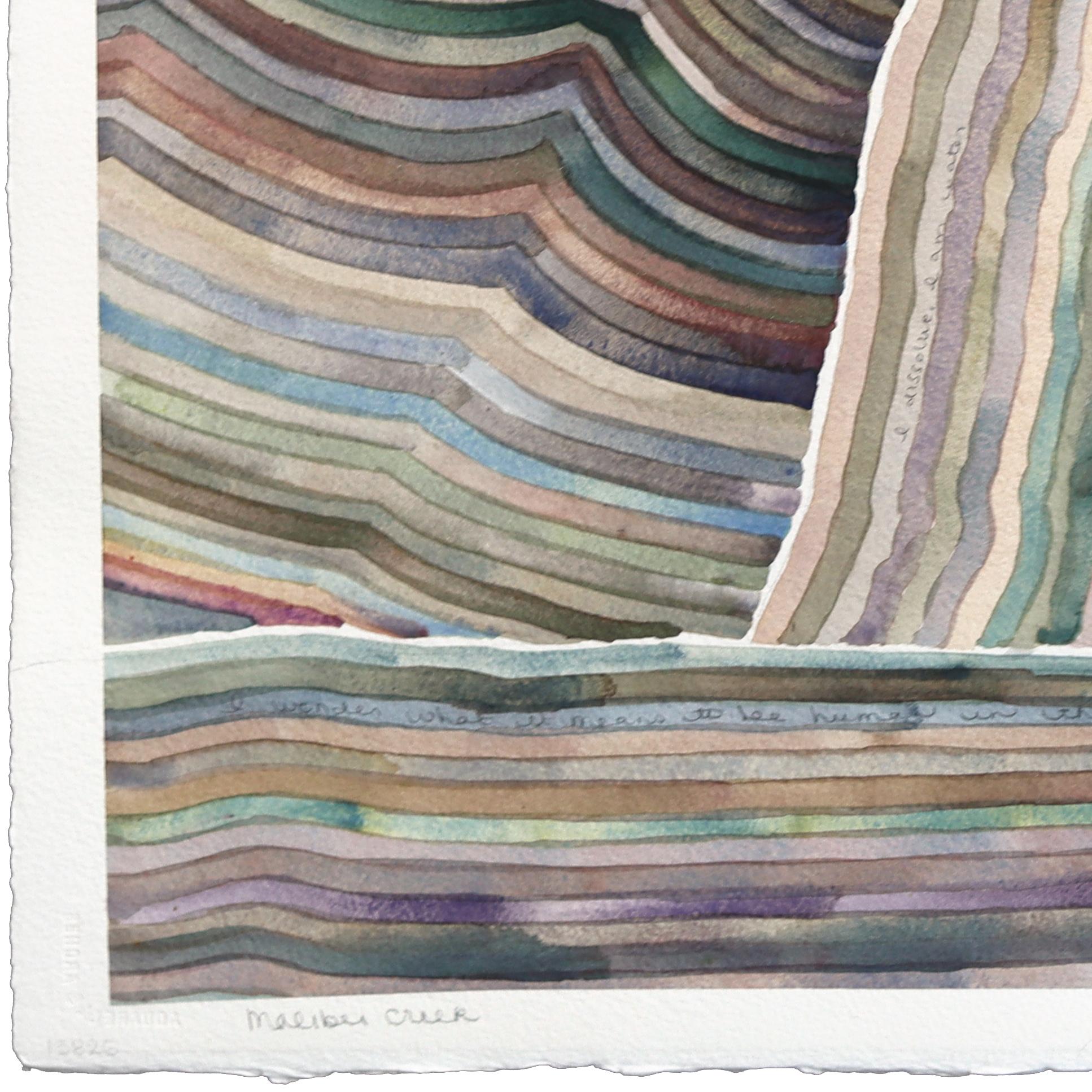 Malibu Creek - Pintura original abstracta de colores apagados sobre un paisaje de montaña - Landscape Art Gris de Heidi Lowell