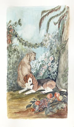 Forest Fairies - Whimsical Dogs Watercolor Still Life Painting on Paper