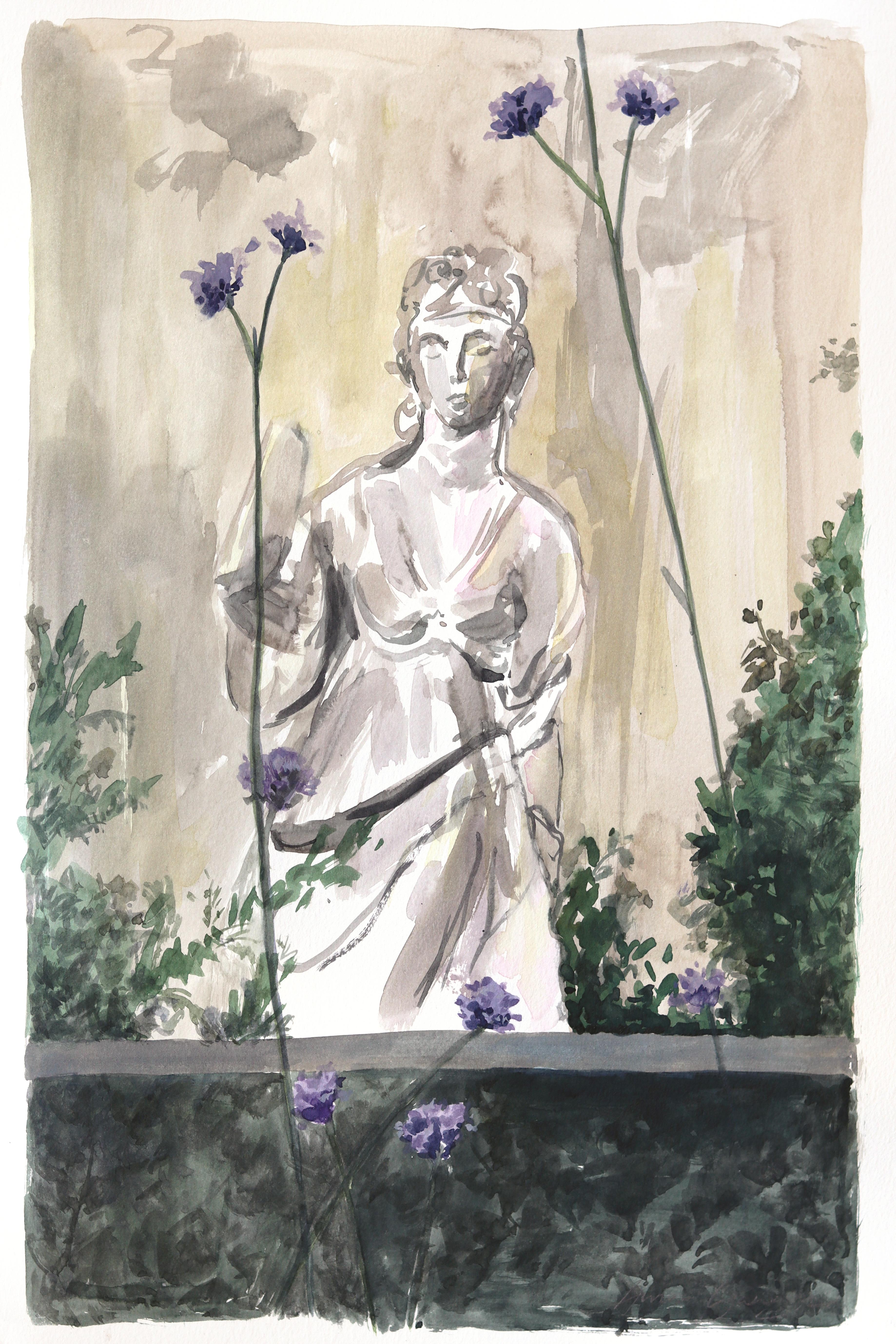 Al parco - Statua figurativa moderna Natura morta Acquerello su carta