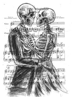 Dernière faible braise - Figurative abstraite en noir et blanc Mixed Media Romantic Art