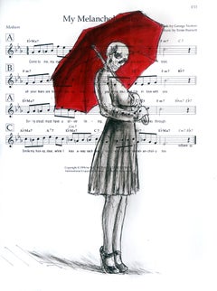 A False Narrative - Figurative Black, White & Red Mixed Media Surrealist Art