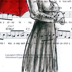 A False Narrative - Figurative Black, White & Red Mixed Media Surrealist Art