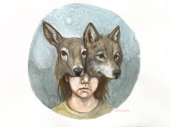 I Stand Tall and Growl - Figurative Animal Surrealist Watercolor Portrait Art