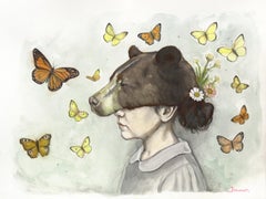 She Lived Her Life in Oblivion - Figurative Animal Surrealist Watercolor Artwork