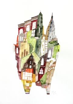 Central Park View - Architectural Color Drenched Watercolor Painting on Paper