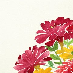 Zinnienstrauß im Glasgefäß II - Farbgetränktes Blumenaquarell-Stillleben
