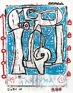 Robot Rodeo Ghost - Original Abstract Blue Tone Figurative Artwork by Gary John
