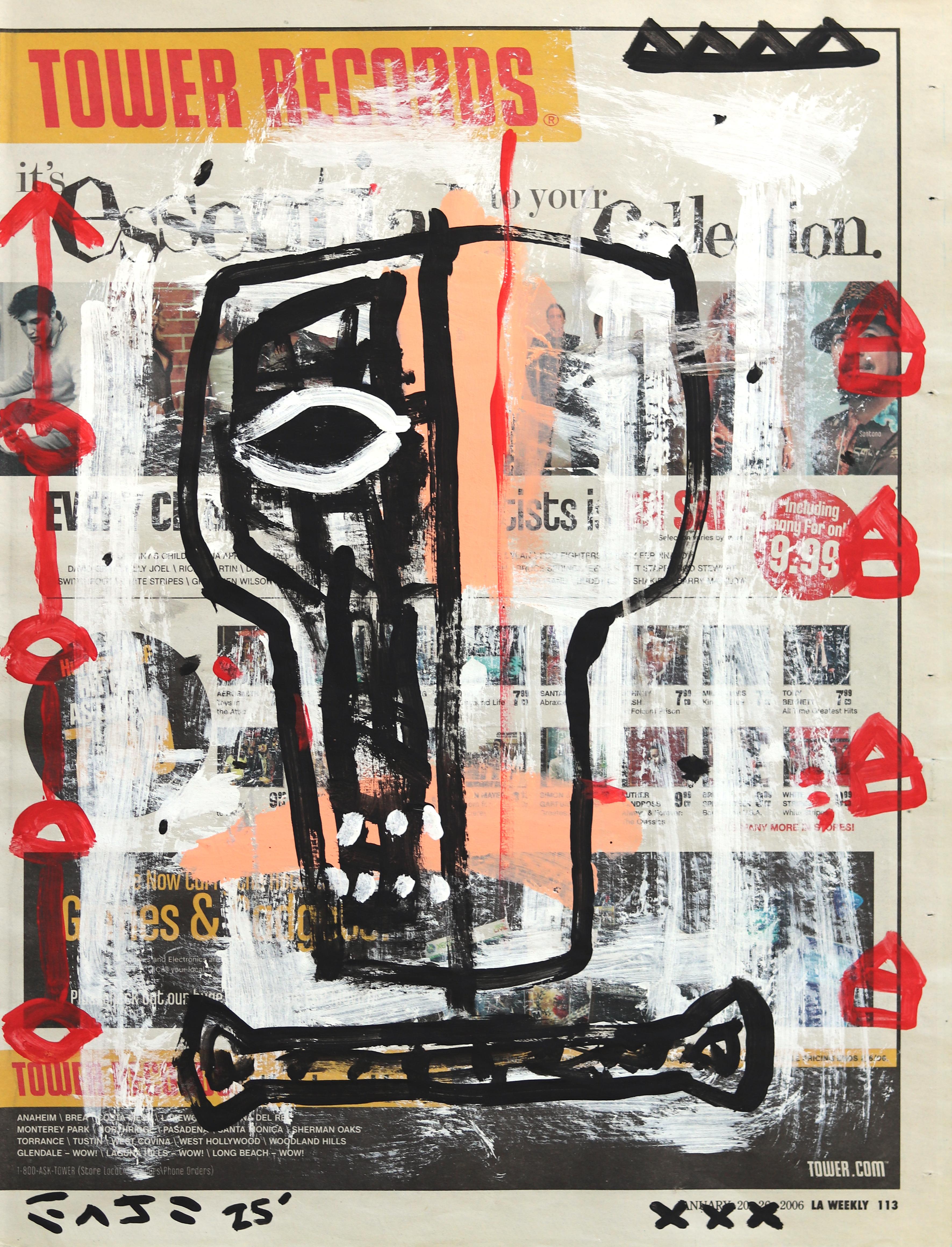 Spinhead - Abstract Figurative Acrylic Painting on Newspaper by Gary John