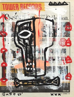 Spinhead - Abstract Figurative Acrylic Painting on Newspaper by Gary John