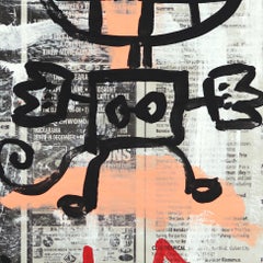 Grin and Zap It - Abstract Figurative Quirky Painting on Newspaper by Gary John