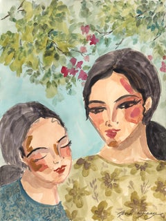 Sorellanza II - Natura morta femminile figurativa ad acquerello su carta