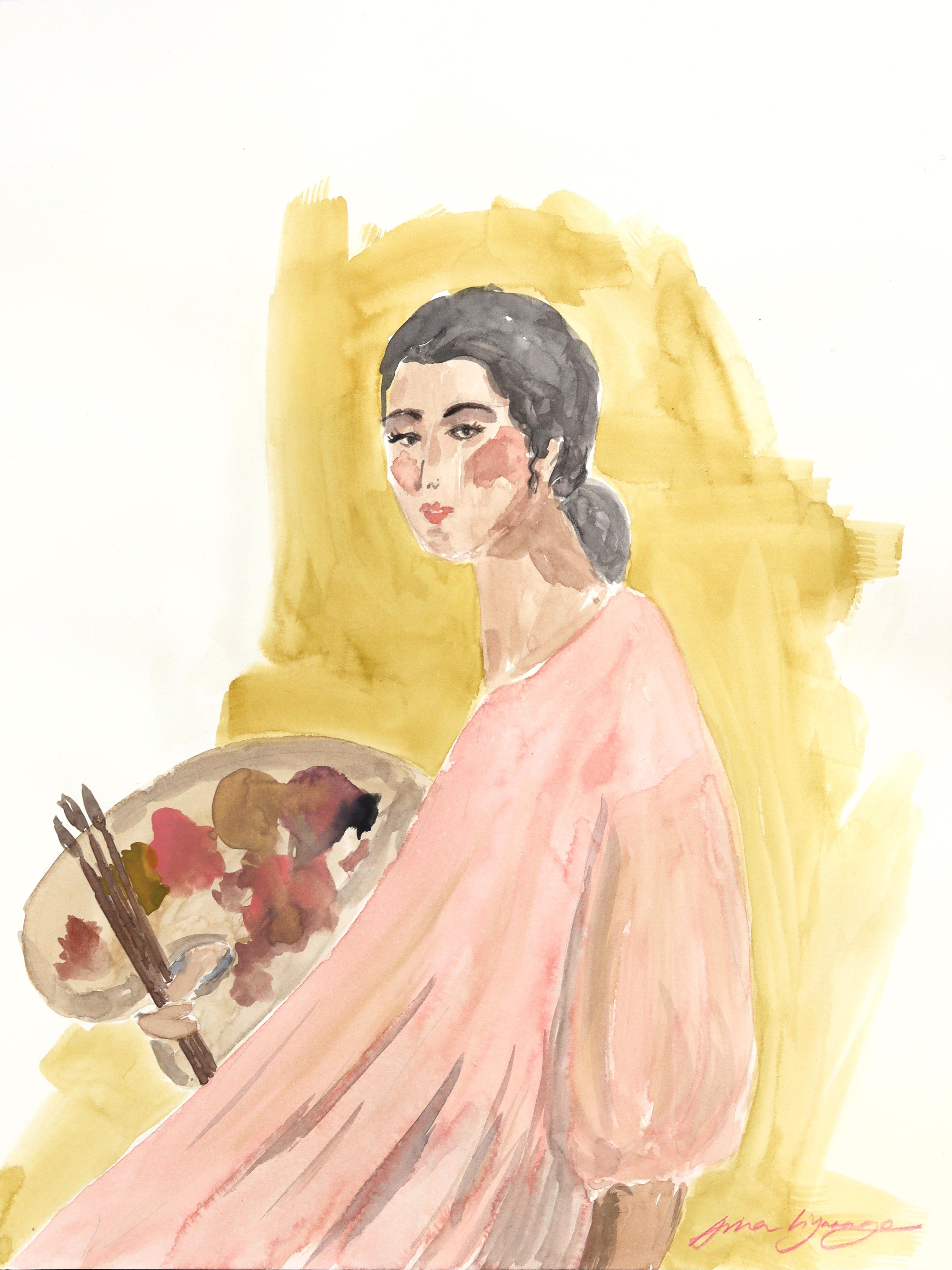Here I Am - Original Portrait Figurative Watercolor Still Life Painting on Paper