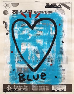Blue Heartbeat - Abstract Cool Tone Urban Inspired Art on Newspaper - Gary John