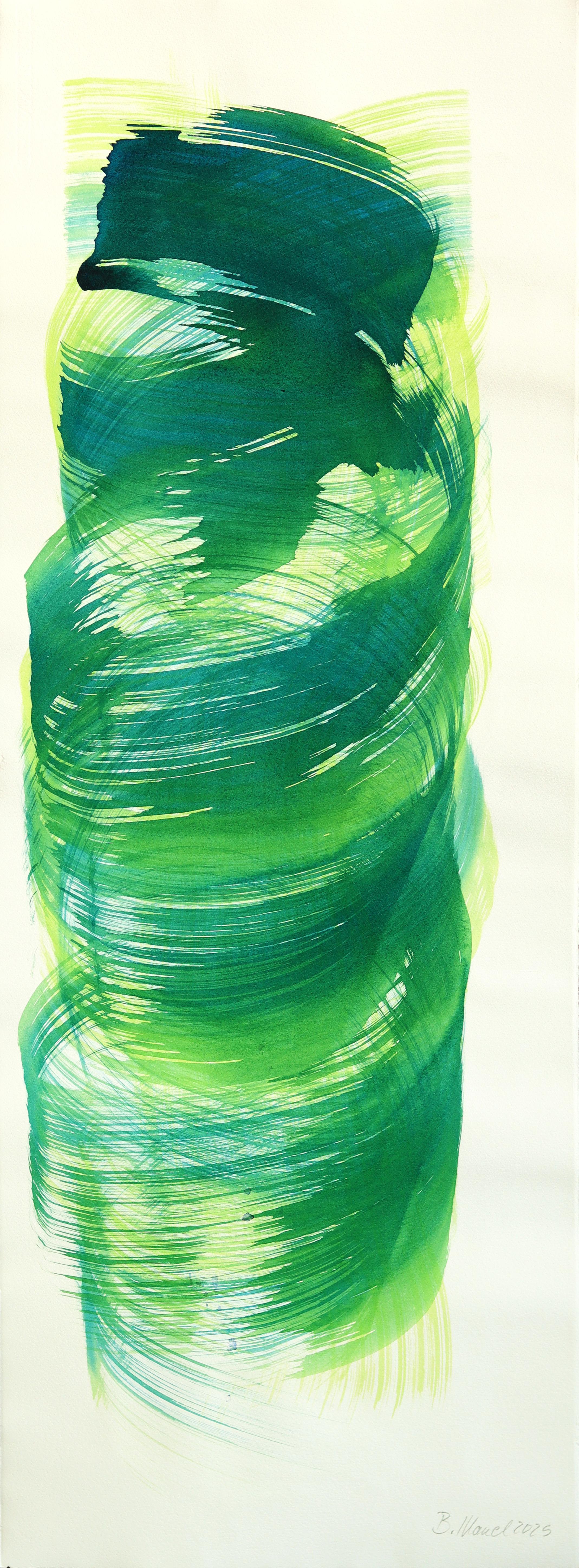 Green Swirl 2 - Large Scale Abstract Flowy Minimalist Ink Painting on Paper