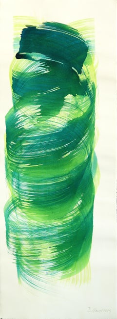 Green Swirl 2 - großformatige abstrakte fließende minimalistische Tuschemalerei auf Papier
