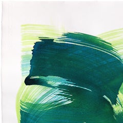 Green Swirl 2 - großformatige abstrakte fließende minimalistische Tuschemalerei auf Papier