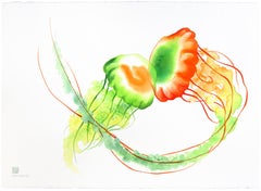 Rainbowland Jellyfish Kiss - Original Abstract Colorful Animal Watercolor Art