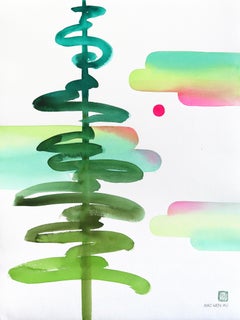 El árbol de Rainbowland: obra de arte original en acuarela, un paisaje abstracto y colorido