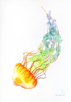 Rainbowland Jellyfish I - Abstract Colorful Sea Creature Watercolor Painting
