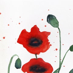 Poppies II - Original Vibrant Red Floral Watercolor Still Life Painting on Paper