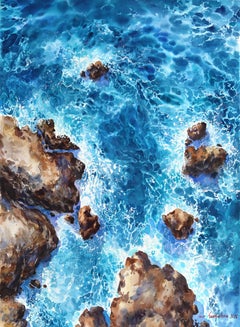 Ocean View - Original Abstract Beach Landscape Watercolor Painting on Paper