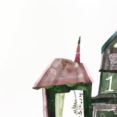 New York Nr. 11 – Architektonisches Stillleben in Grüntönen, Aquarell
