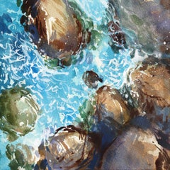 Crystal Laguna - Dipinto originale ad acquerello su carta raffigurante un paesaggio astratto di spiaggia