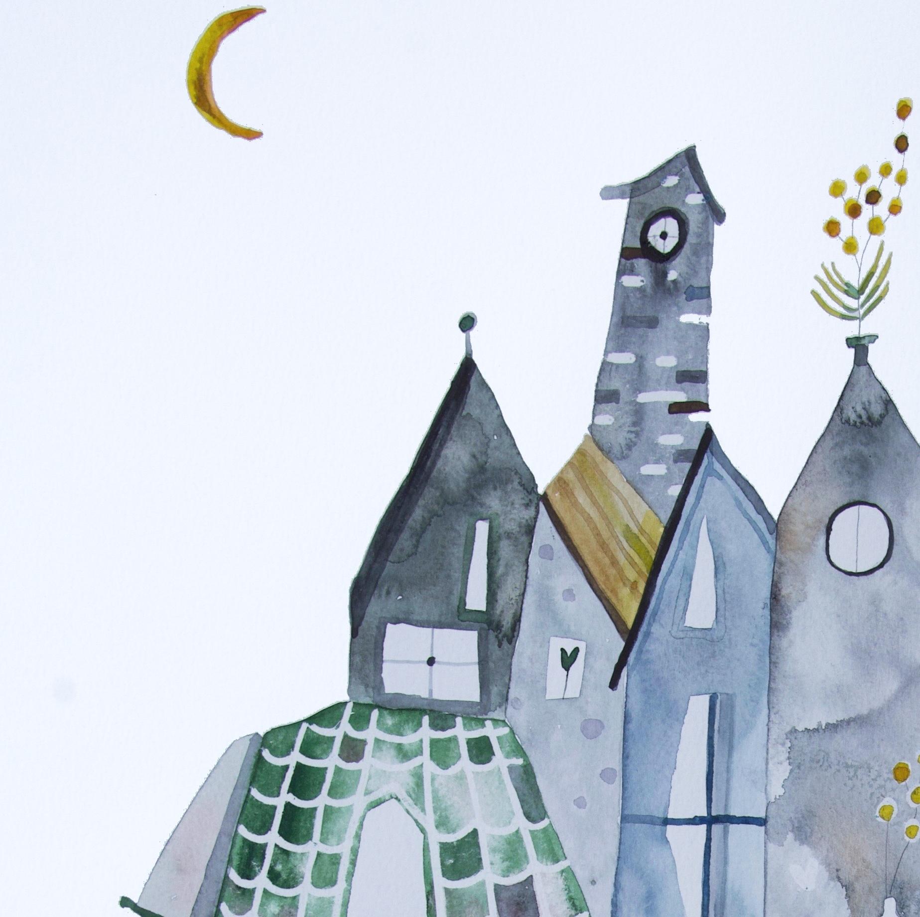 Maria C Bernhardsson is a colorful artist who lives and paints in Sweden. Most of her works are influenced by the architecture and geometry of houses. Bernhardsson travels the world photographing and sketching houses to use as
inspiration for her