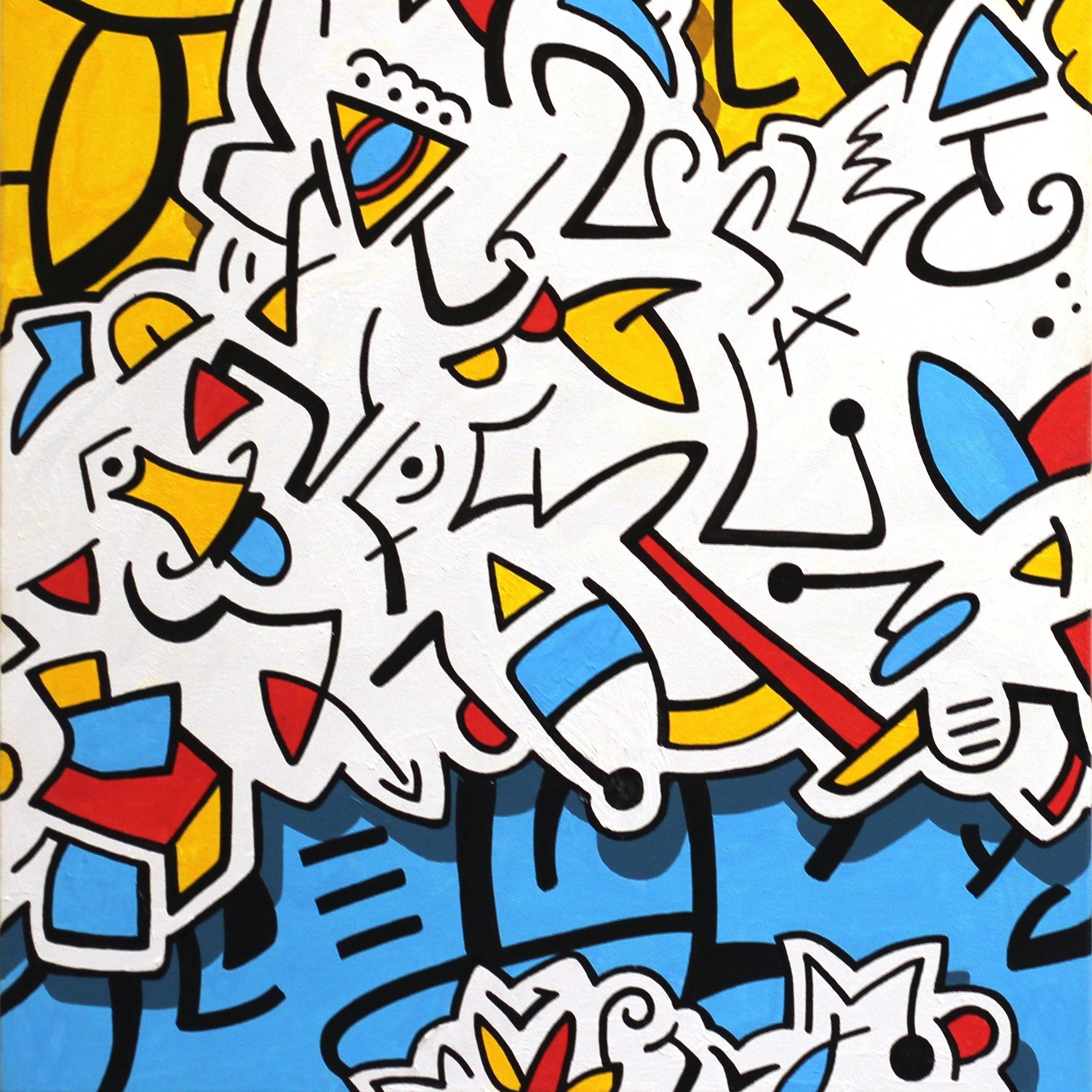 Recycelte Decken – Original, von Graffiti inspiriertes Kunstwerk (Diptychon)  im Angebot 2
