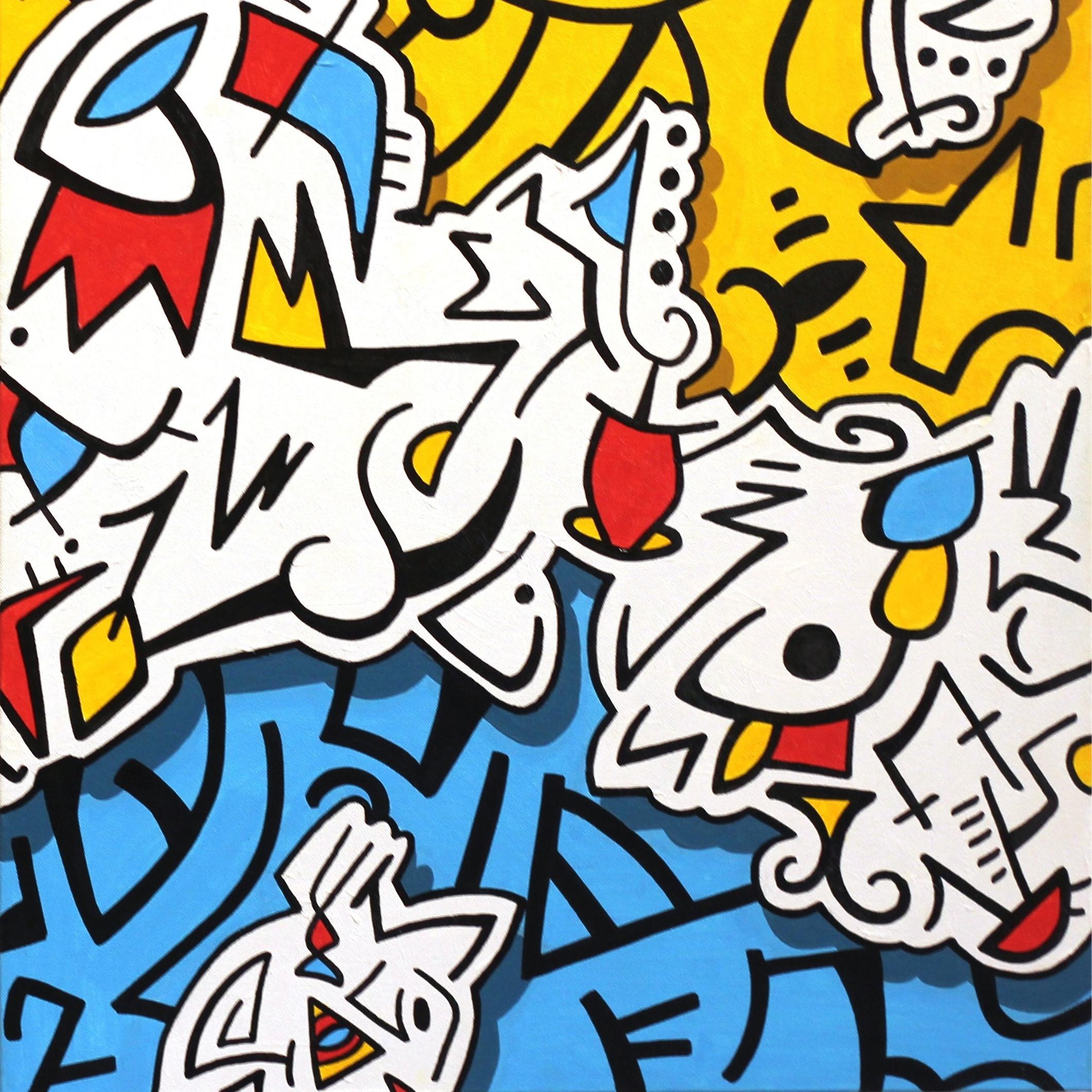 Recycelte Decken – Original, von Graffiti inspiriertes Kunstwerk (Diptychon)  im Angebot 3