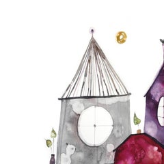 The Little Lamb - Original Watercolor House Home Playful Painting Colorful Art