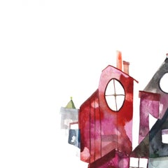 House of Magenta - Original Playful House Home Watercolor Painting
