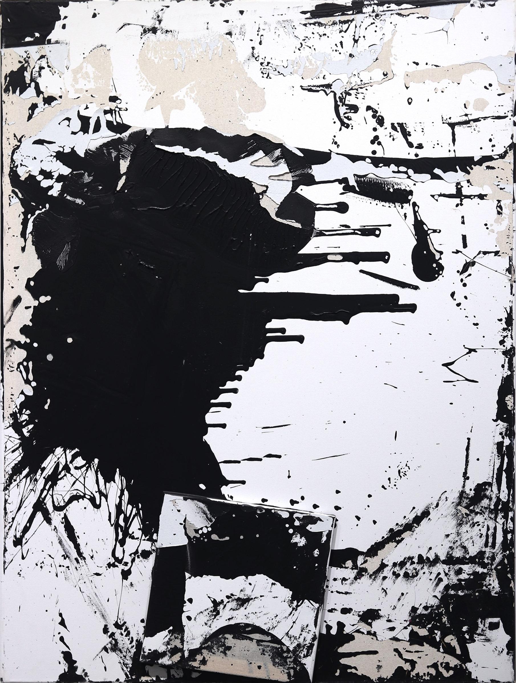 0010 -Œuvre d'art abstraite originale en noir et blanc