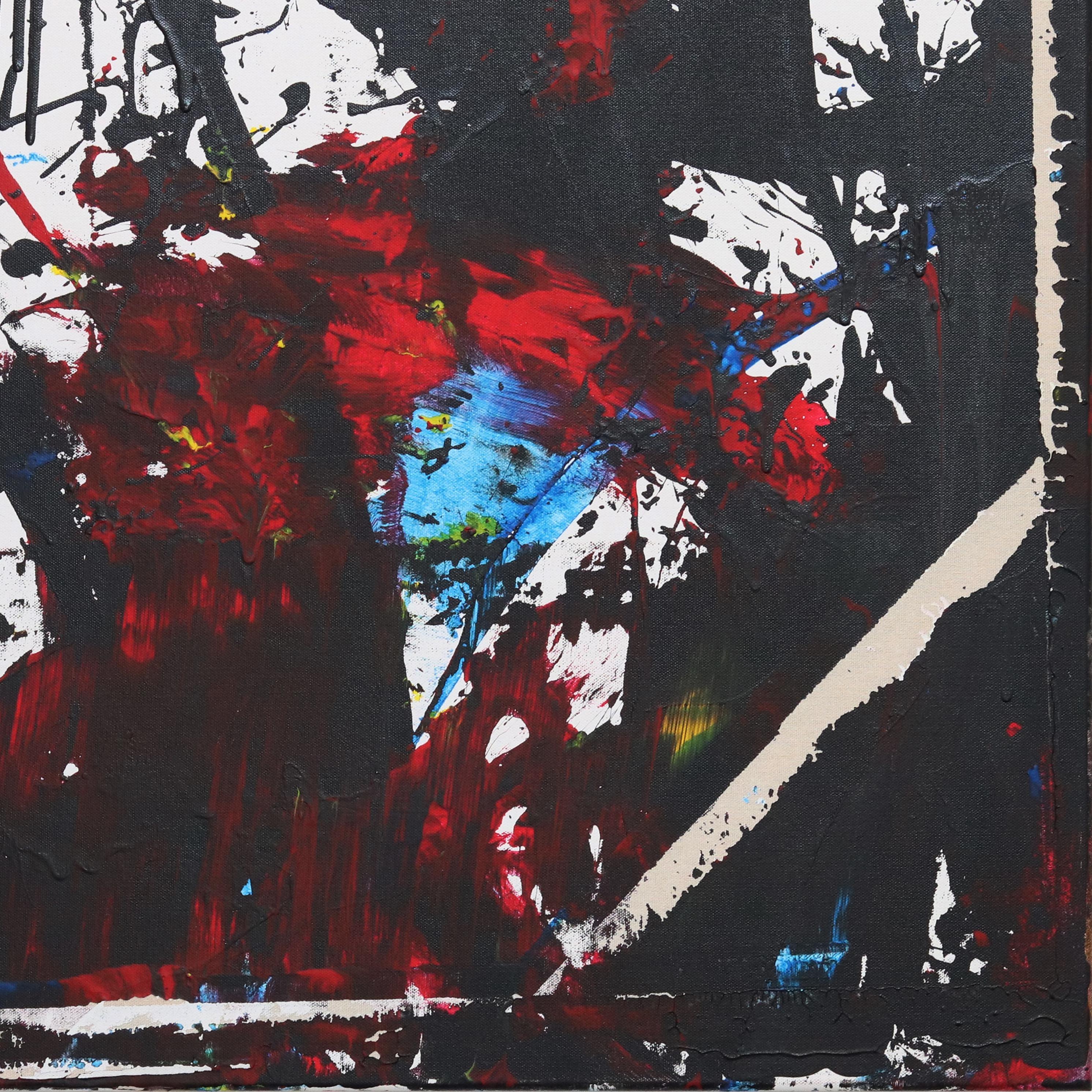 0522 - Original Abstraktes abstraktes Schwarz-Weiß-, Rot- und Blau-expressionistisches Aktionsgemälde im Angebot 5