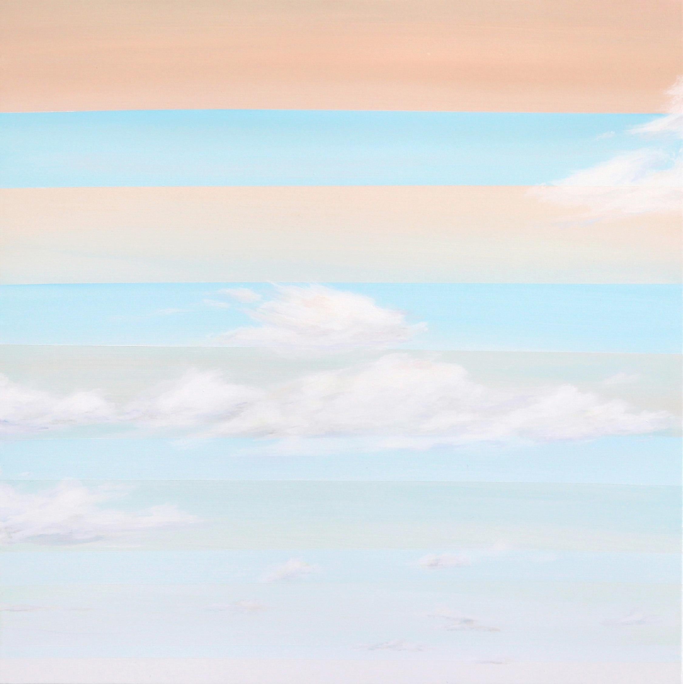 Nichole McDaniel Abstract Painting - Morning Breeze 2 - Original Soft Sky Painting with Geometric Accents