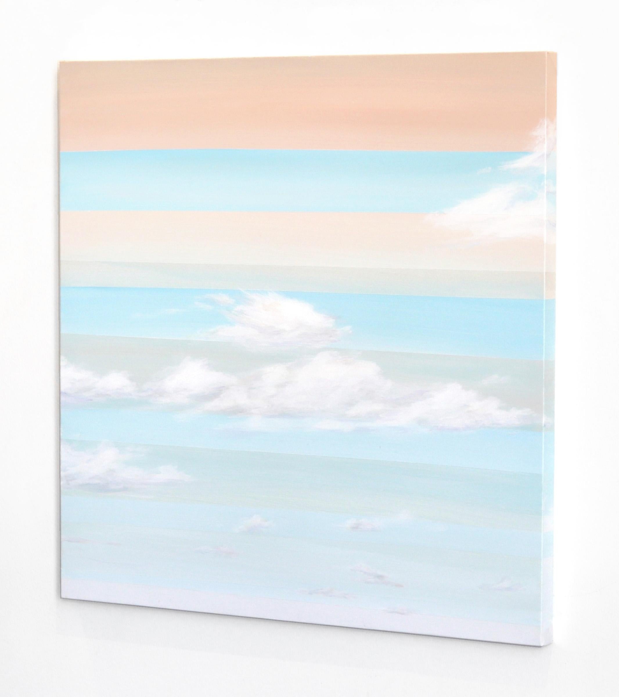 Morning Breeze 2 - Peinture originale de ciel doux aux accents géométriques - Gris Abstract Painting par Nichole McDaniel