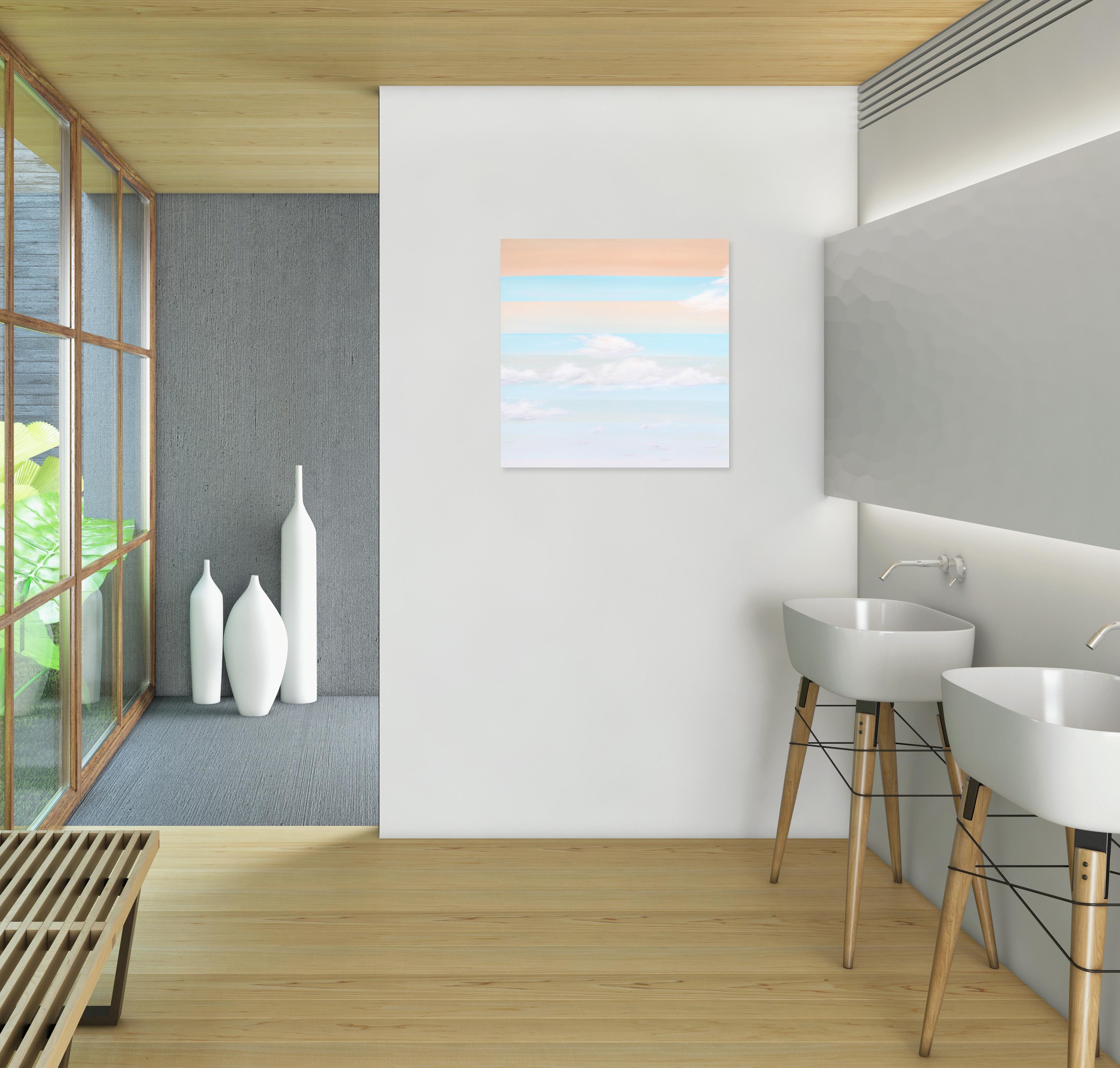 Morning Breeze 2 - Original Soft Sky Painting with Geometric Accents For Sale 2