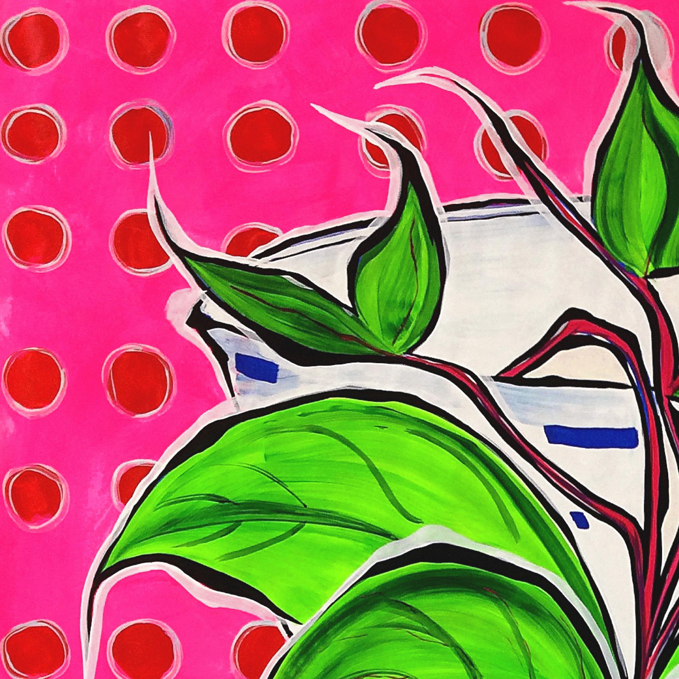 50 Pictures of You - Peinture Pop Art originale rose vibrante et colorée - Painting de Jonjo Elliott
